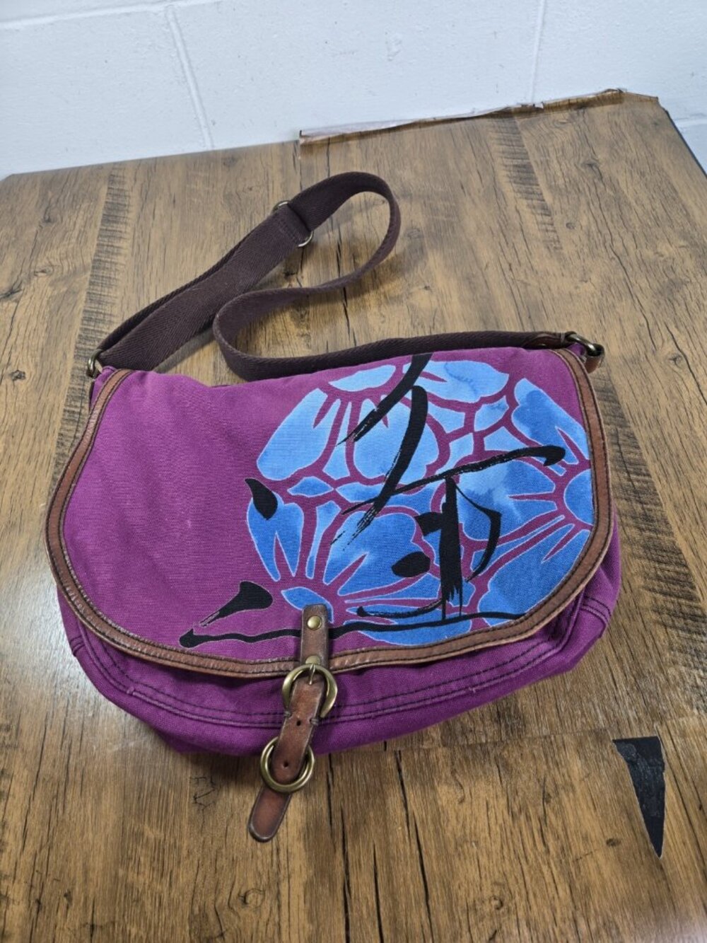 vtg y2k Lucky Brand Canvas Leather Floral Messenger Bag Tote Laptop